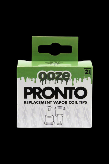 Ooze Pronto replacement vapor coil tips packaging, a green box displaying product illustrations and branding.