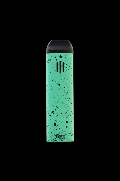 Turquoise cannabis vape pen with speckled design and black mouthpiece.