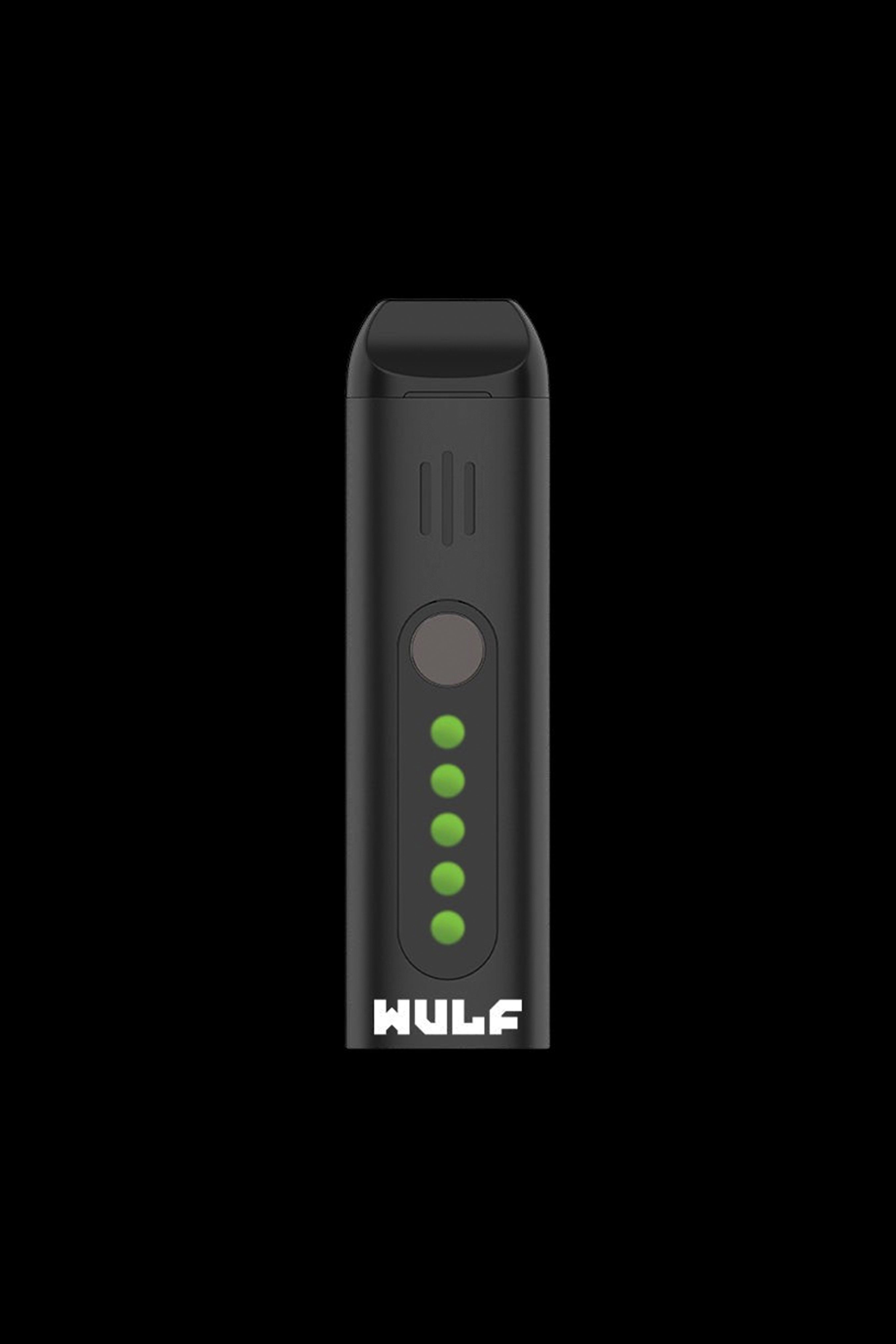 Black Hulf cannabis vaporizer with illuminated green indicator lights.