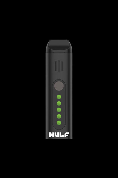 Black Hulf cannabis vaporizer with illuminated green indicator lights.