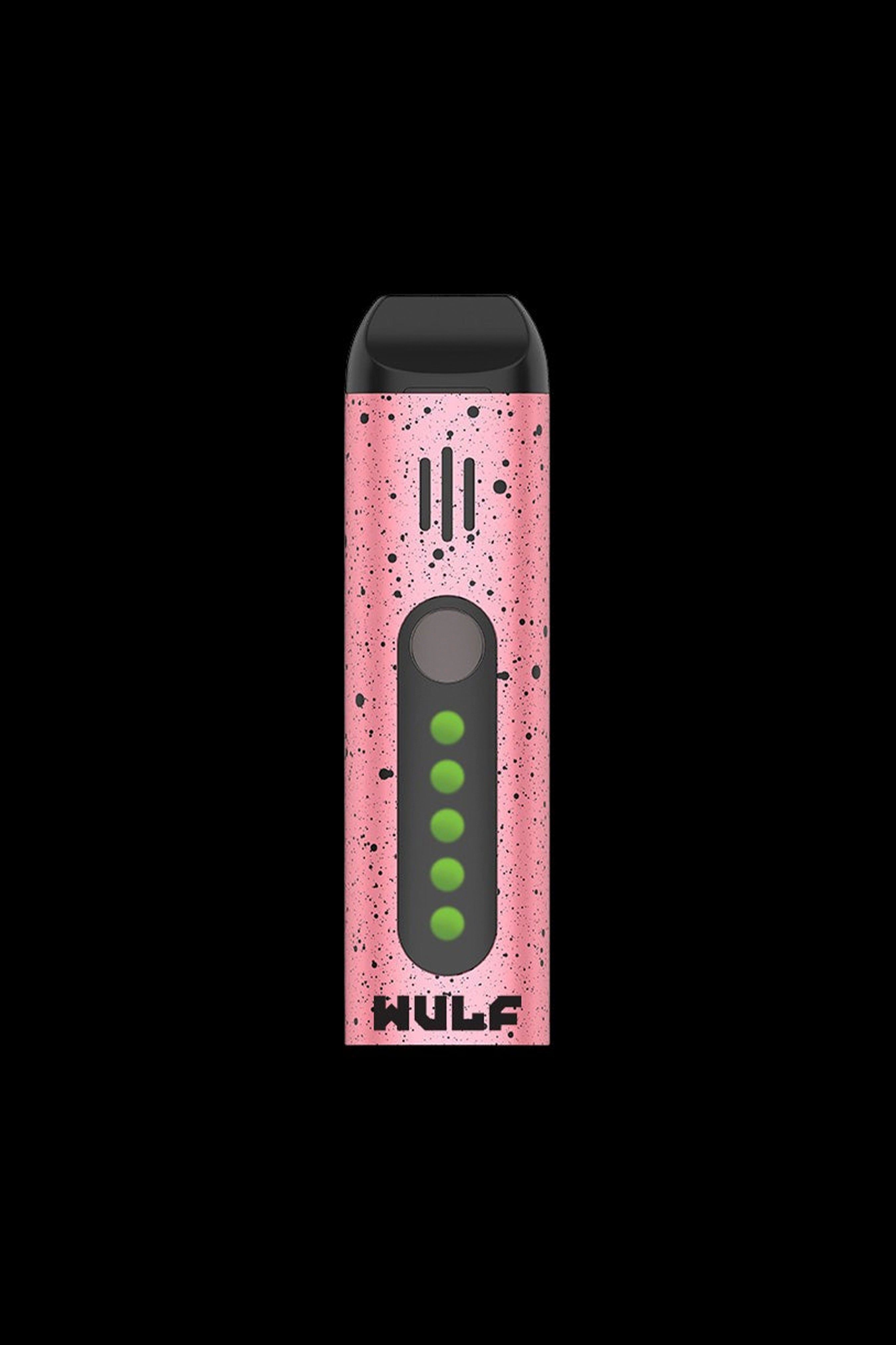 Pink and black cannabis vape pen with illuminated battery indicator.