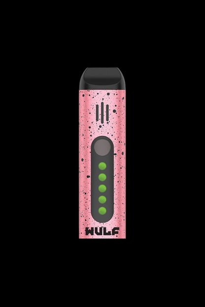 Pink and black cannabis vape pen with illuminated battery indicator.