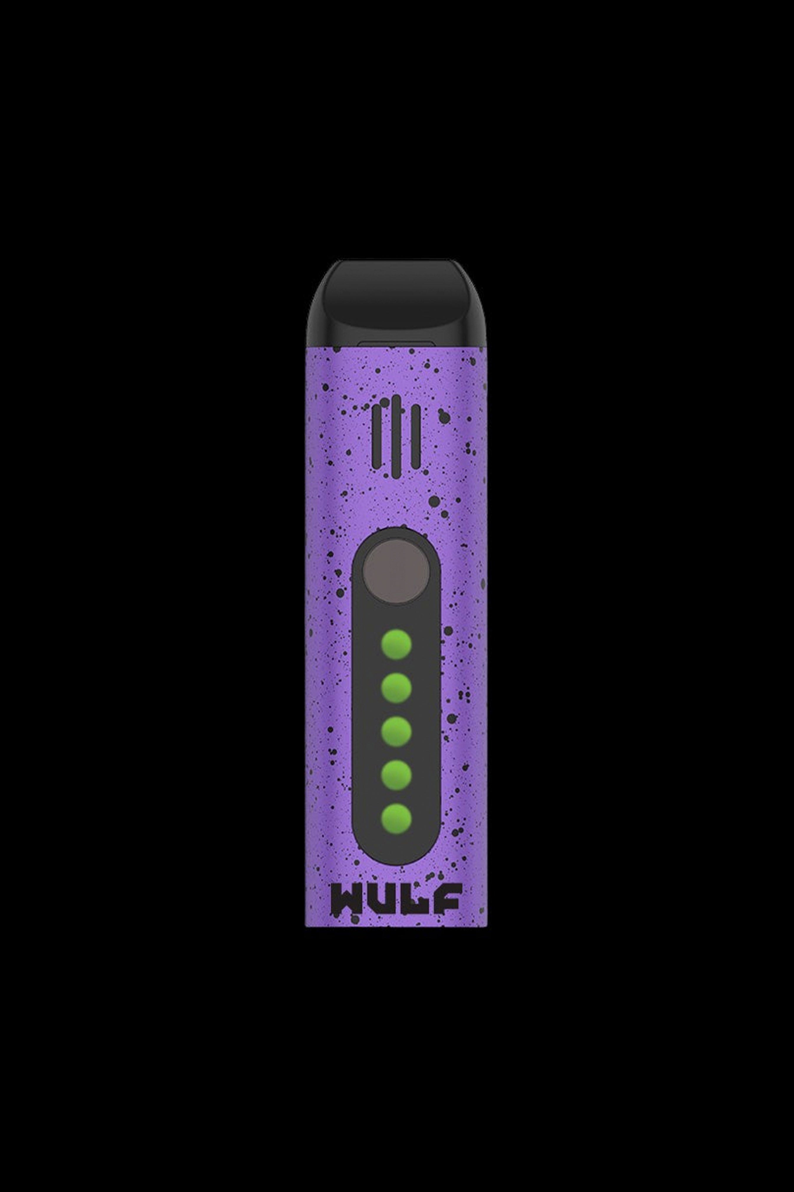 Purple and black cannabis vape pen with LED battery life indicator.