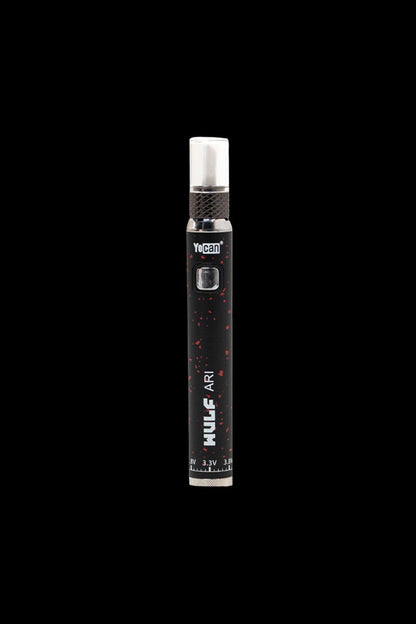 Yocan Evolve Plus disposable vape pen with a red splatter design, isolated on a black background.