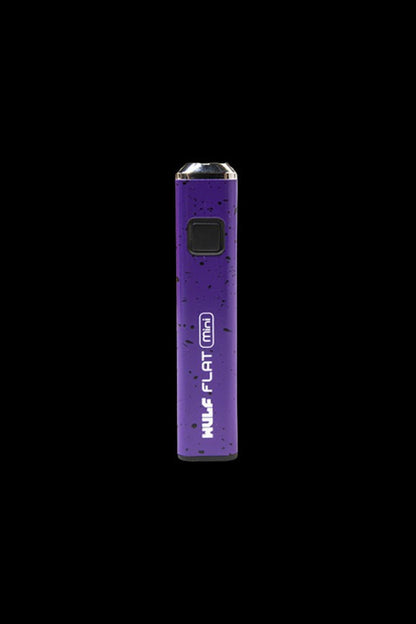 Purple cannabis vape pen labeled “Puff Flat Mini” against a black background.