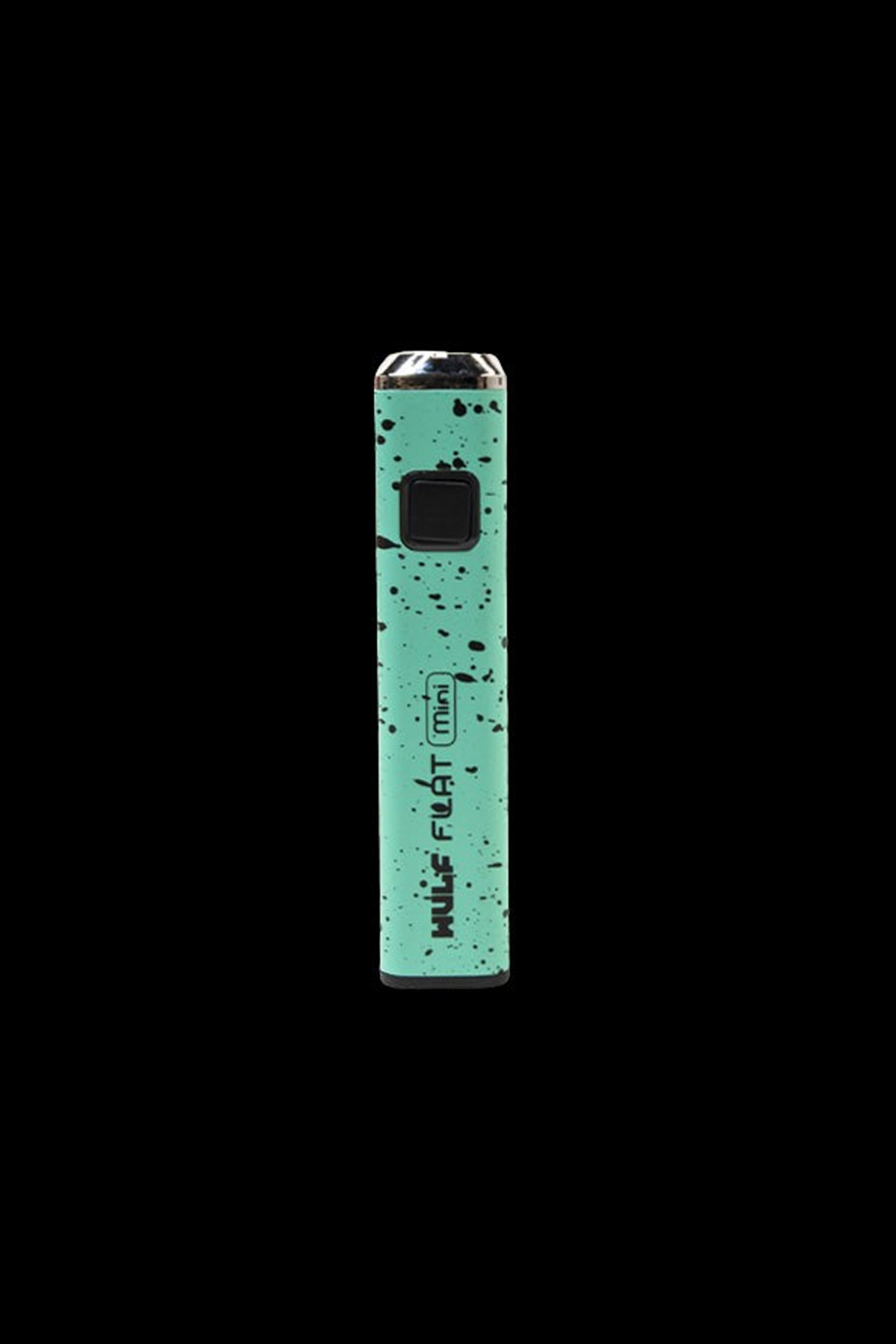 Teal cannabis vape pen with speckled design, labeled "Wulf Flat Mini".