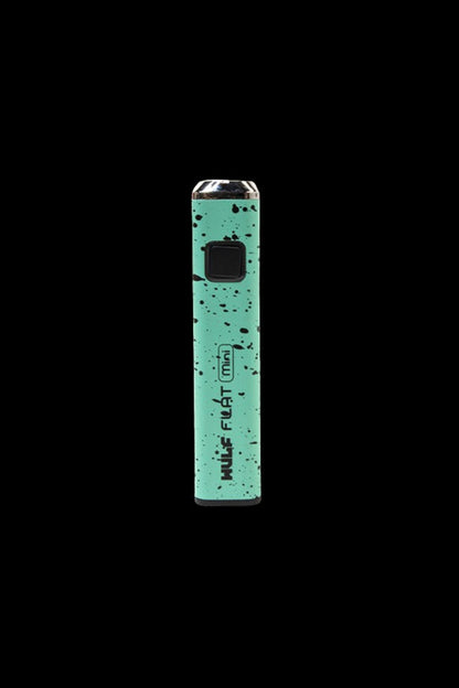Teal cannabis vape pen with speckled design, labeled "Wulf Flat Mini".