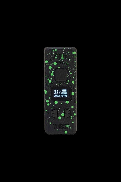 Black and green cannabis vape device with digital display.