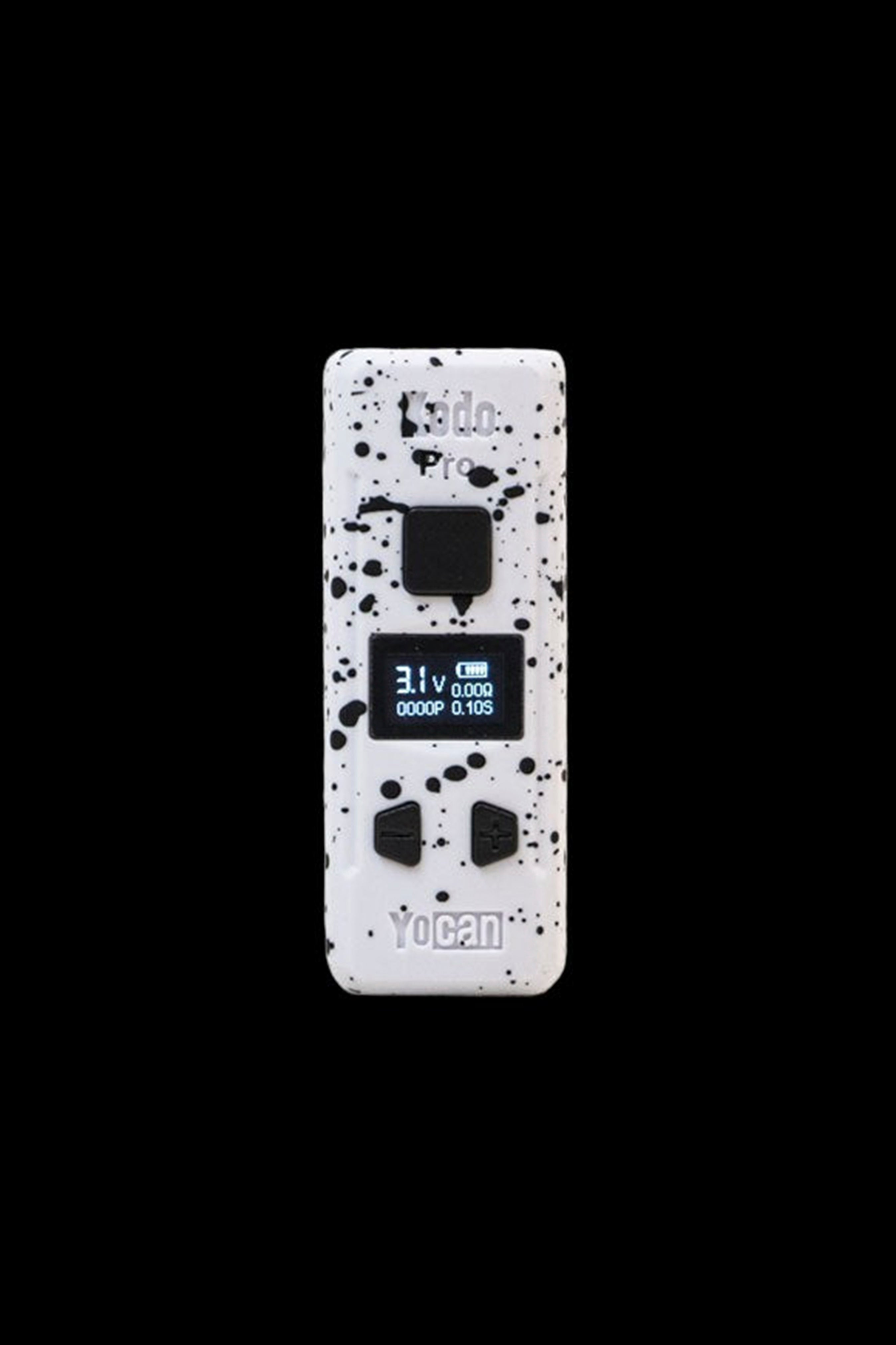 Yocan Evolve Plus battery with digital display and speckled white finish.