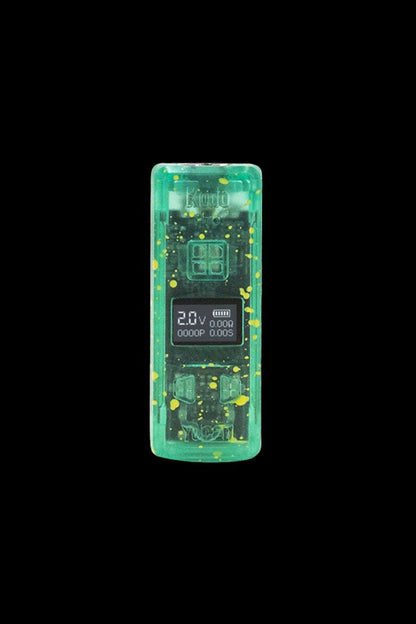 Green cannabis vape pen with digital display.