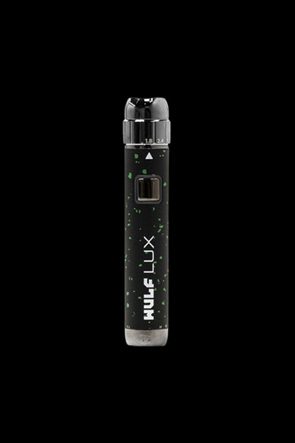 Black and green Wulf Lux cannabis vape pen with digital display.