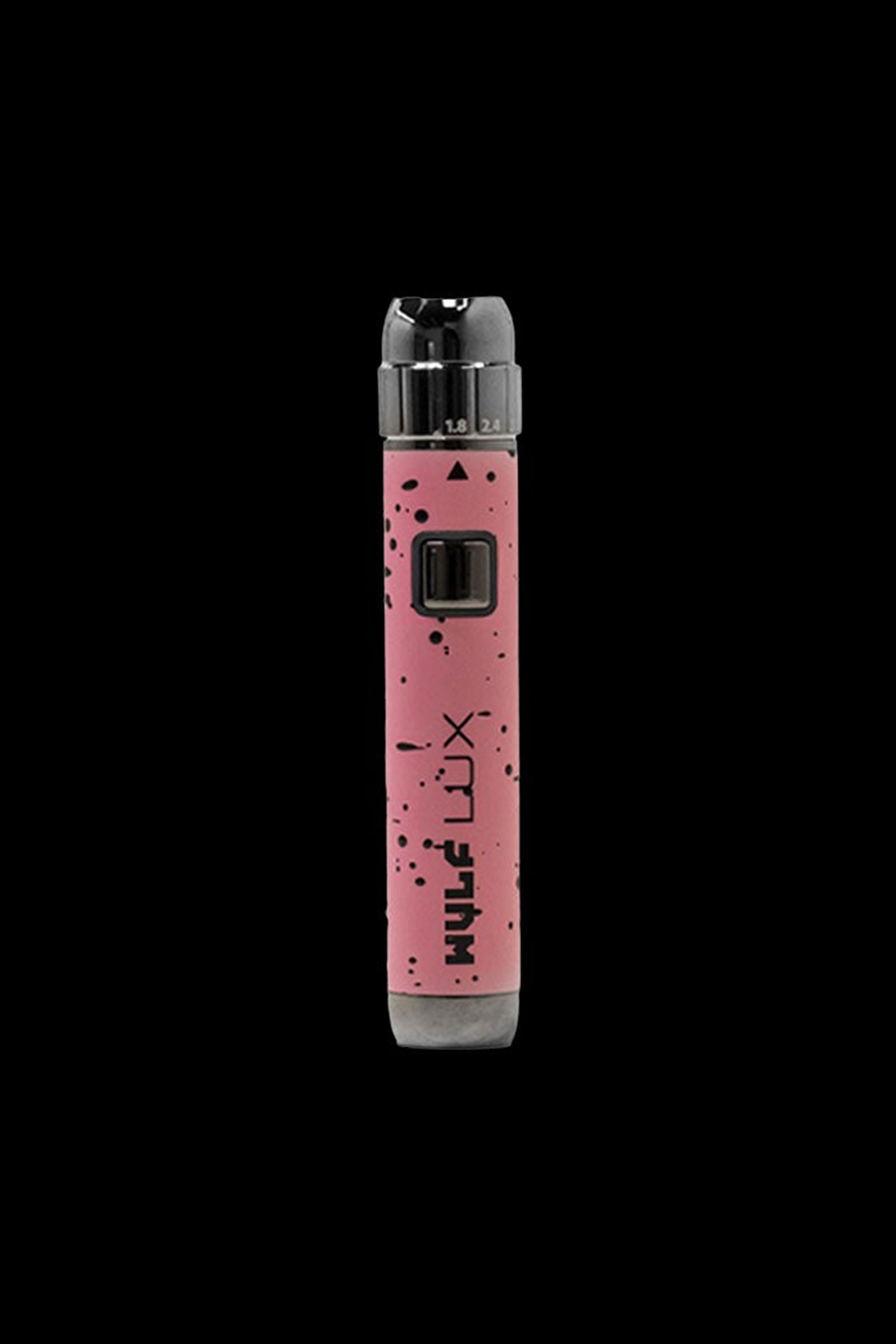 Pink cannabis oil vape pen with “Yocan LUX” branding.