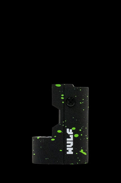 Black cannabis vaporizer with green splatter design and “HULP” text.