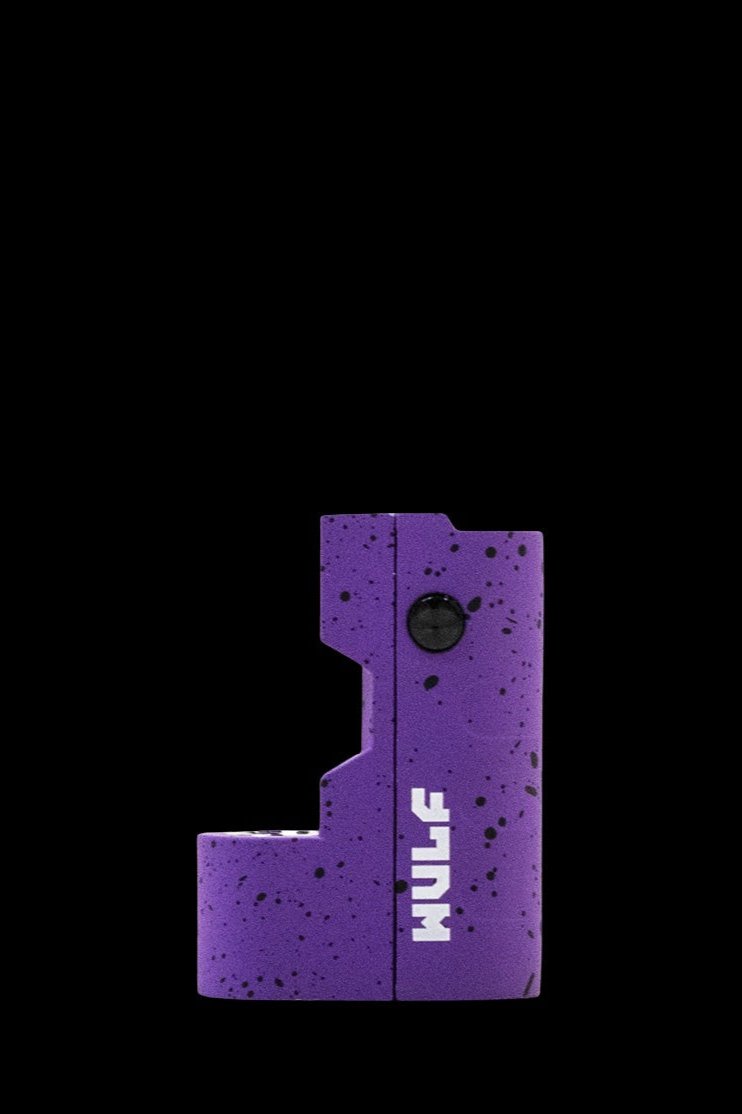 Purple electronic dab rig with “Wulf” branding.