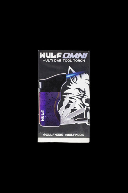 Product packaging for Wulf Mods Omni multi dab tool torch, featuring a wolf graphic and branding.