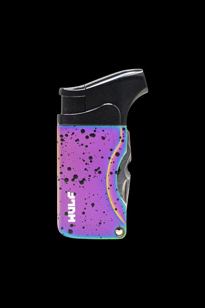 Purple and iridescent torch lighter with "HULK" text.