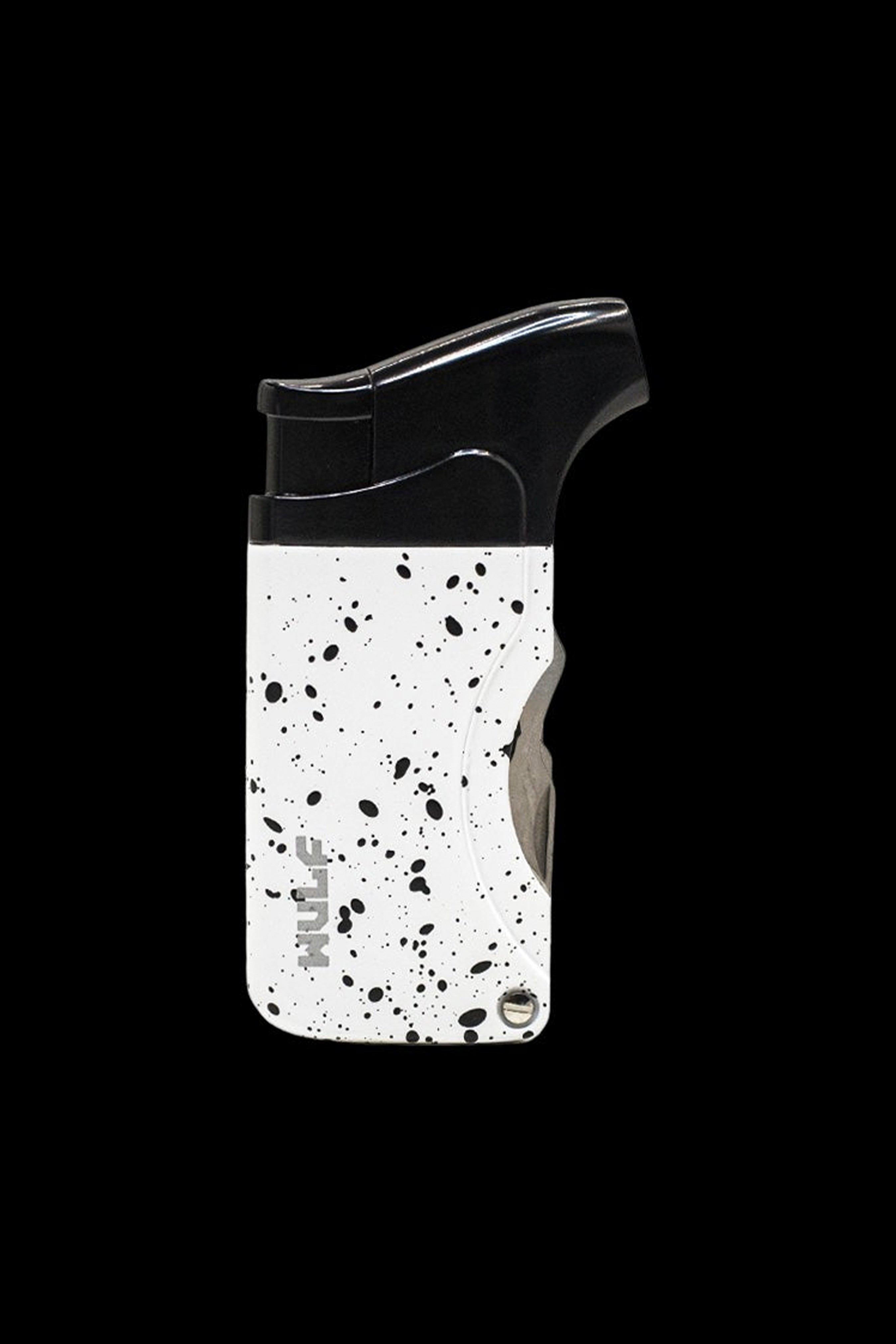 White and black speckled torch lighter for cannabis use.