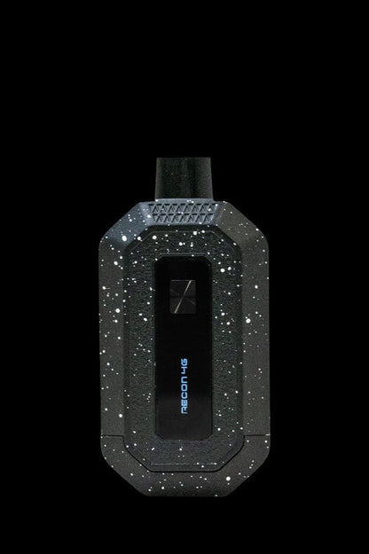 Black and silver cannabis vaporizer with speckled design.
