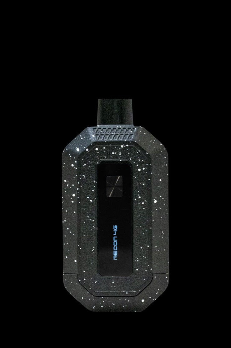 Black and silver cannabis vaporizer with speckled design.