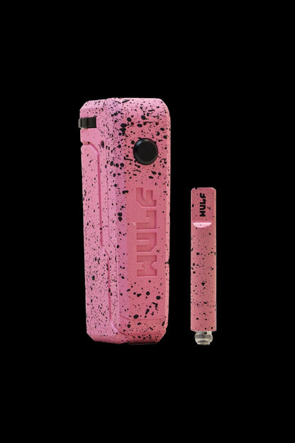 Pink and black speckled cannabis vape pen and charging case.