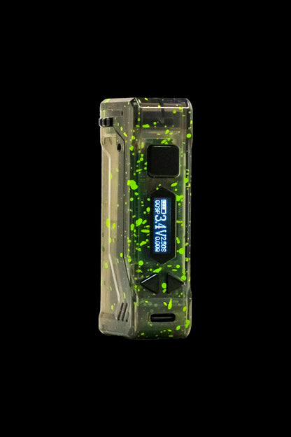 Neon green cannabis wax vaporizer pen with digital display.