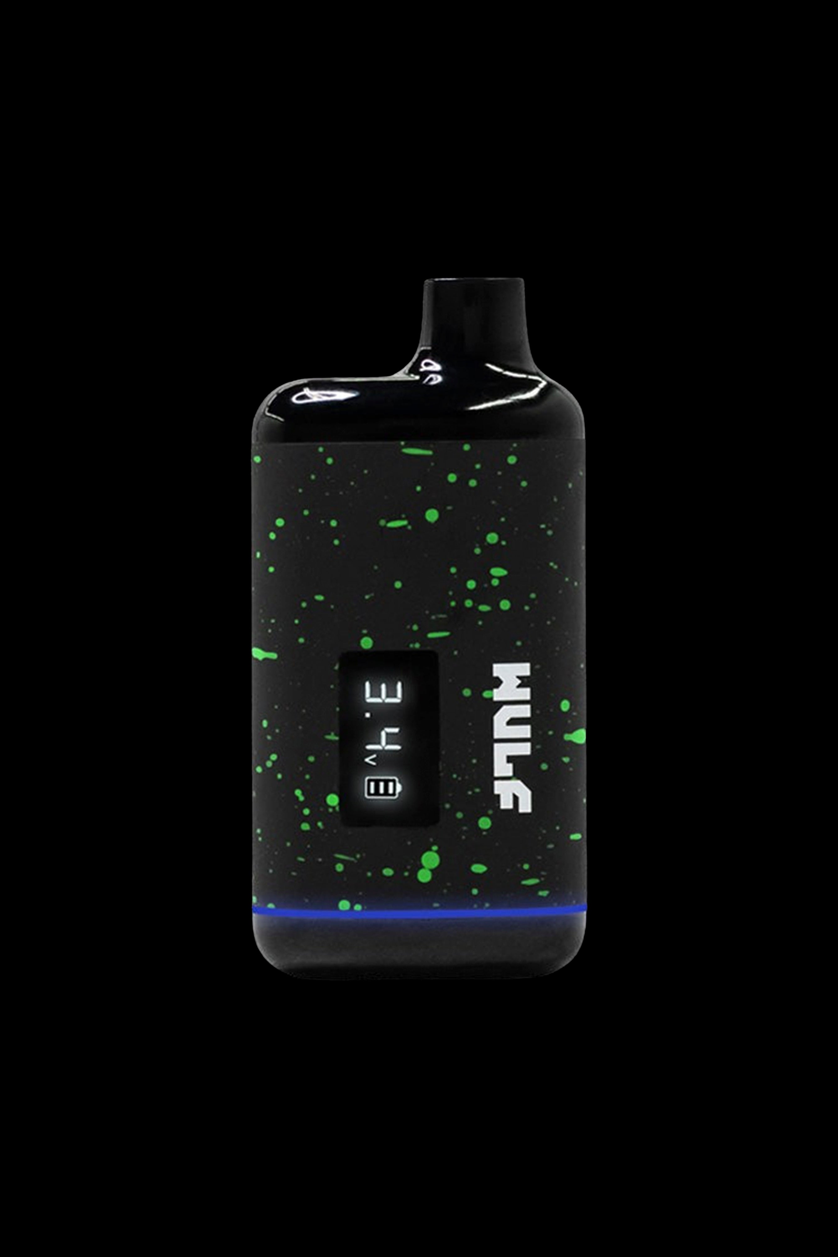 Black and green cannabis vape pen with digital display.