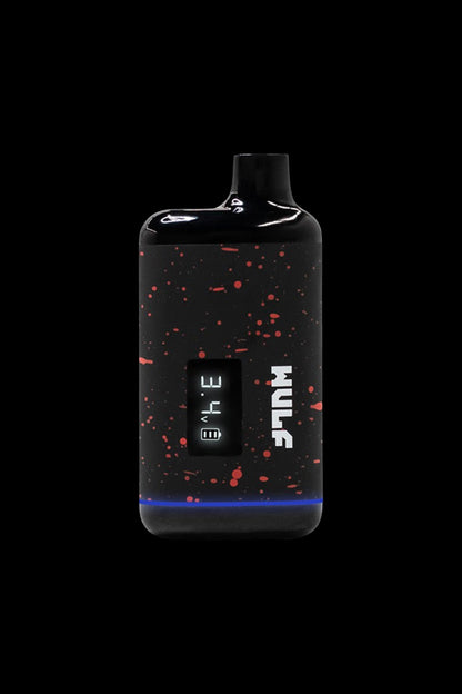 Red and black cannabis oil vape pen with digital display.