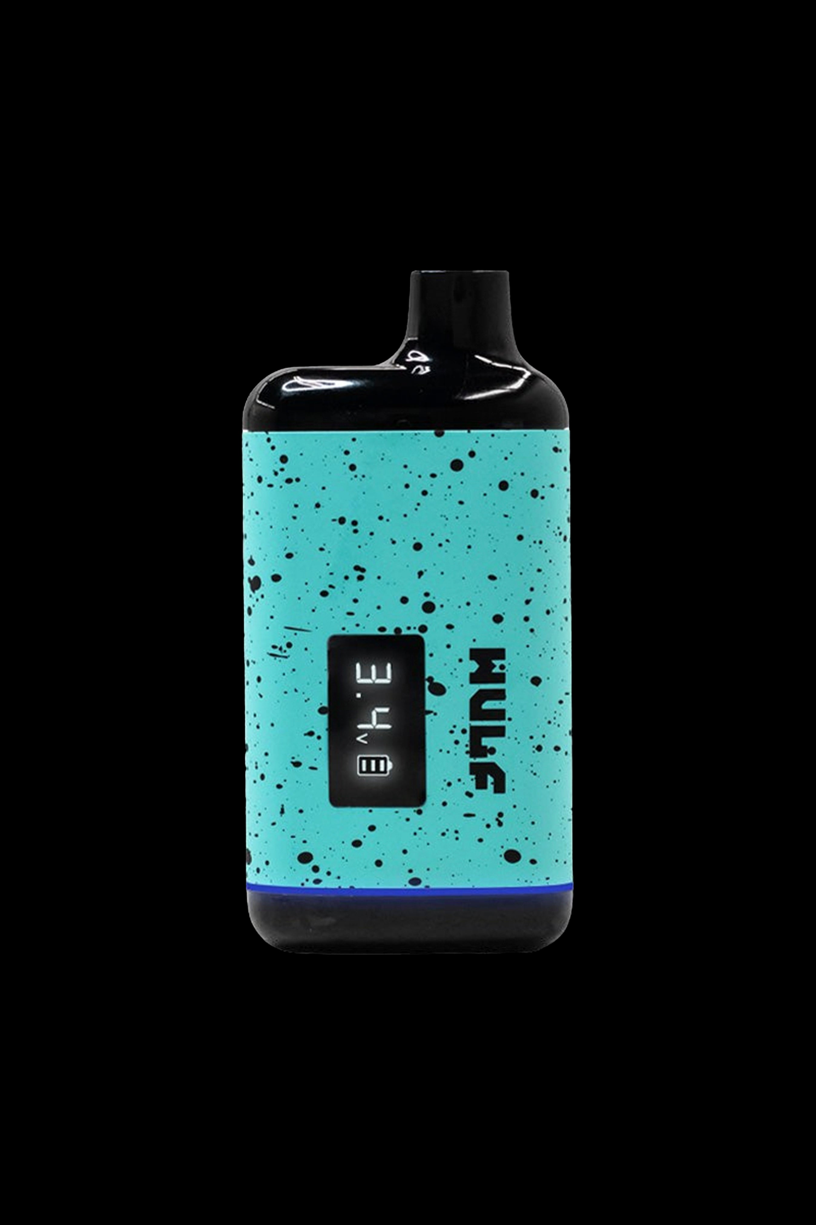 Teal cannabis oil vape pen with digital display.