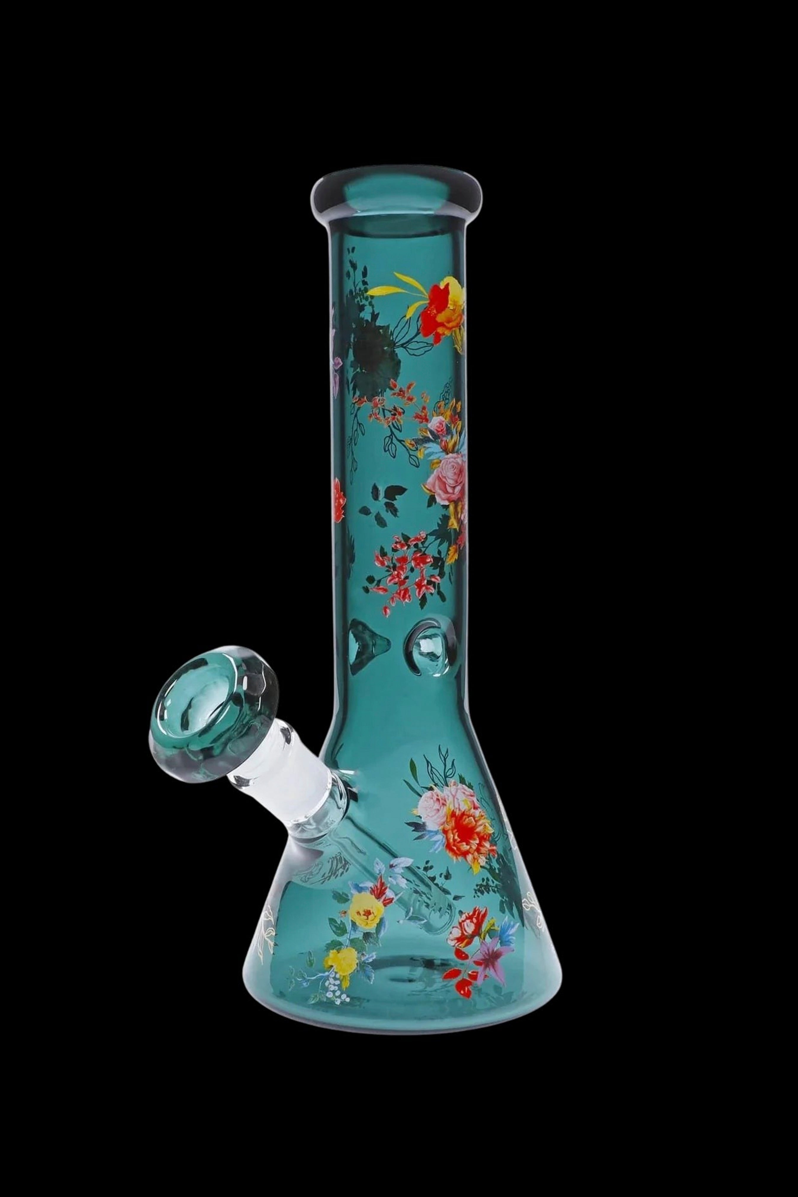 Famous Design Floral Lush Beaker Bong - Teal