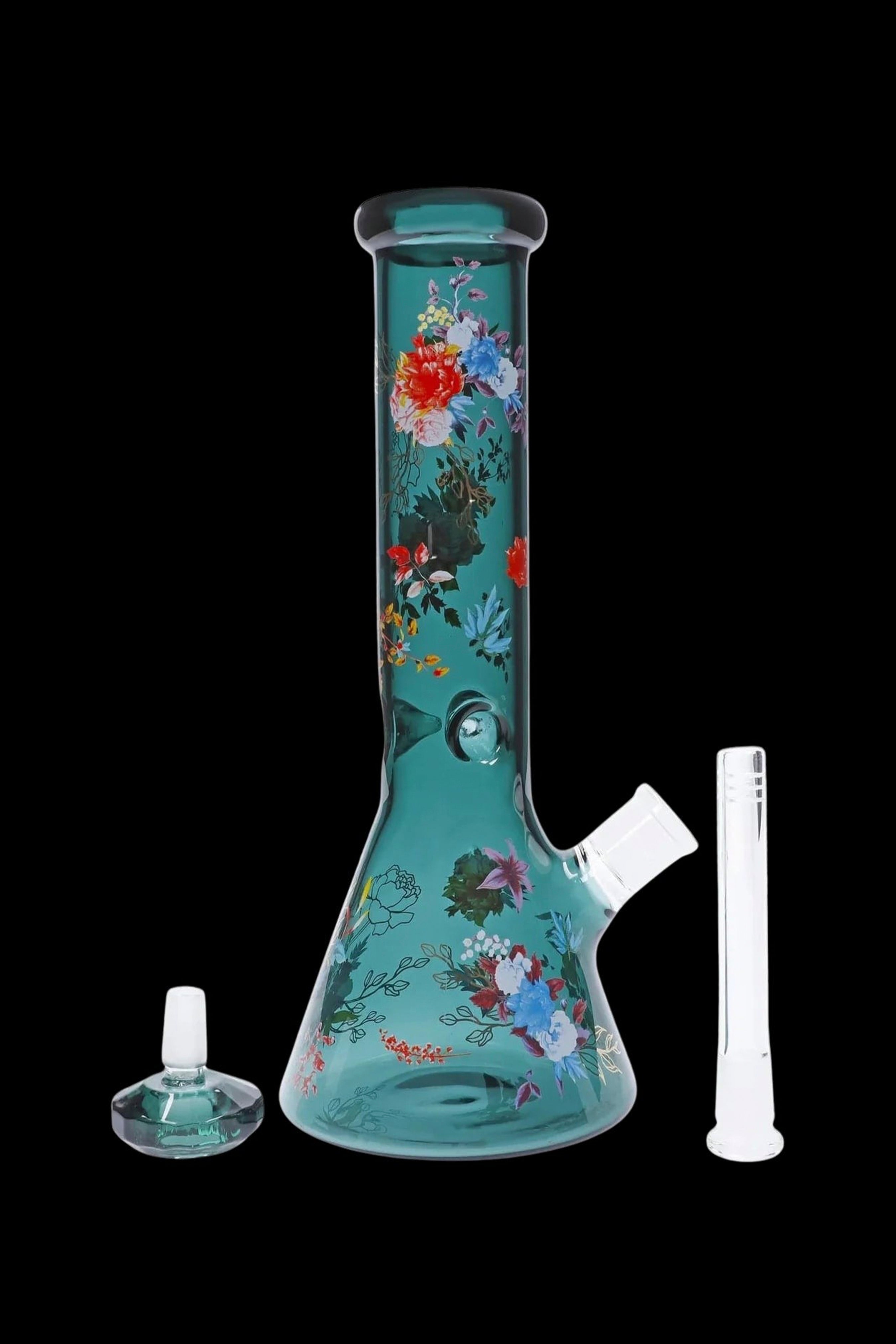 Famous Design Floral Lush Beaker Bong - Teal