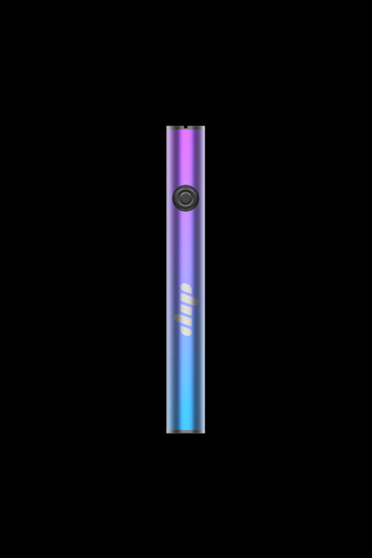 Iridescent cannabis vape pen on a black background.
