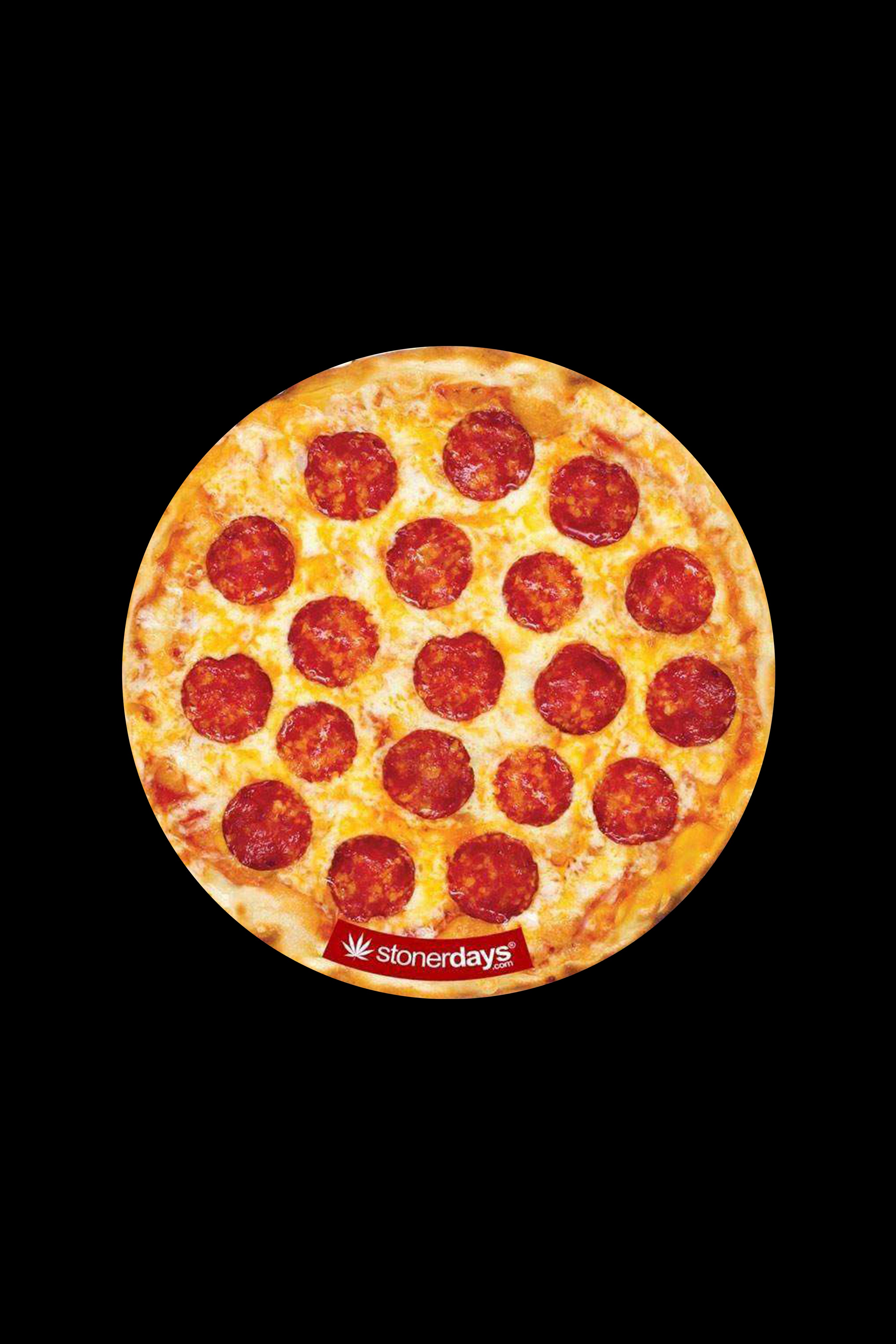 Pepperoni pizza design on a round sticker with “StonerDays” branding.
