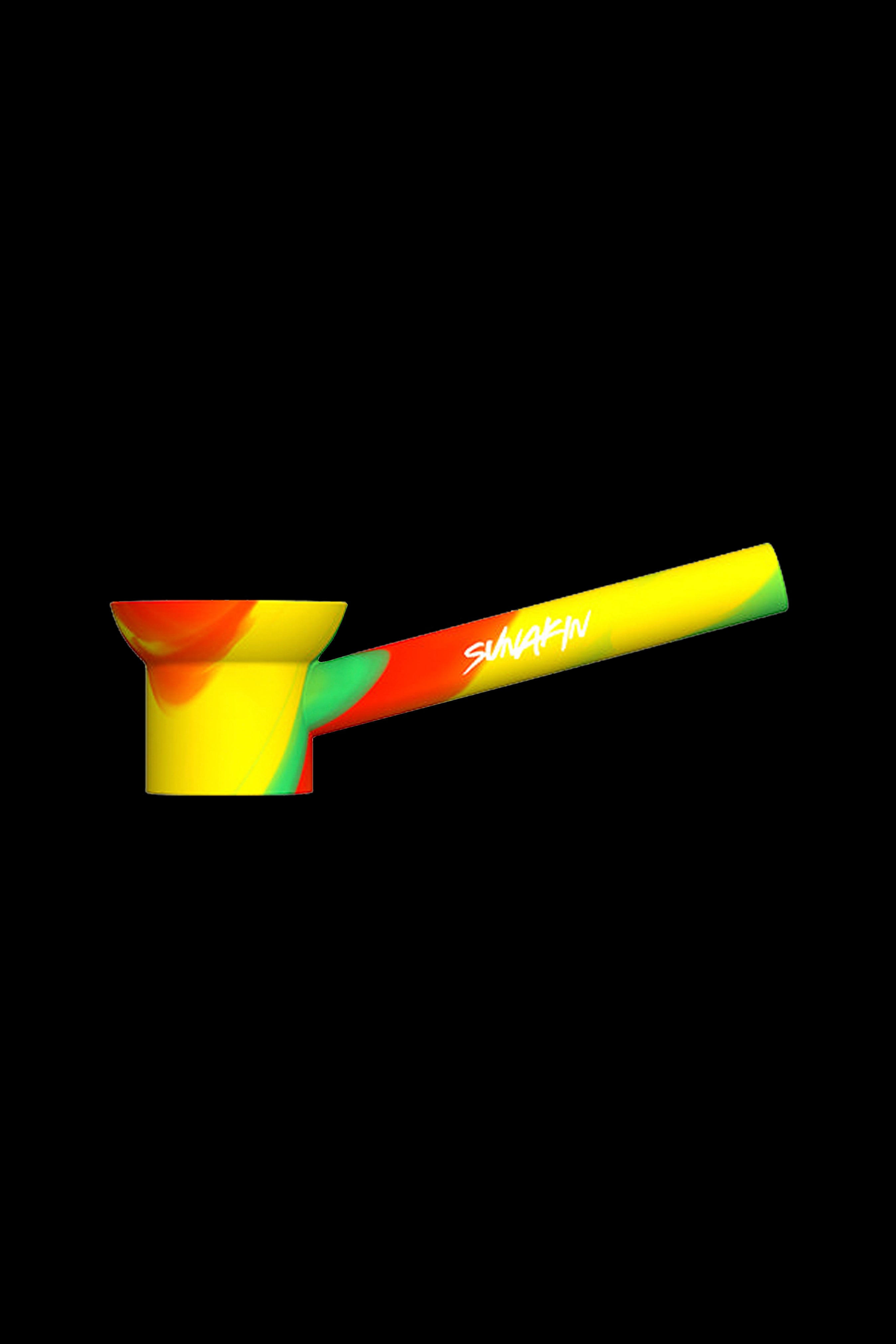 Colorful silicone cannabis pipe isolated on a black background.