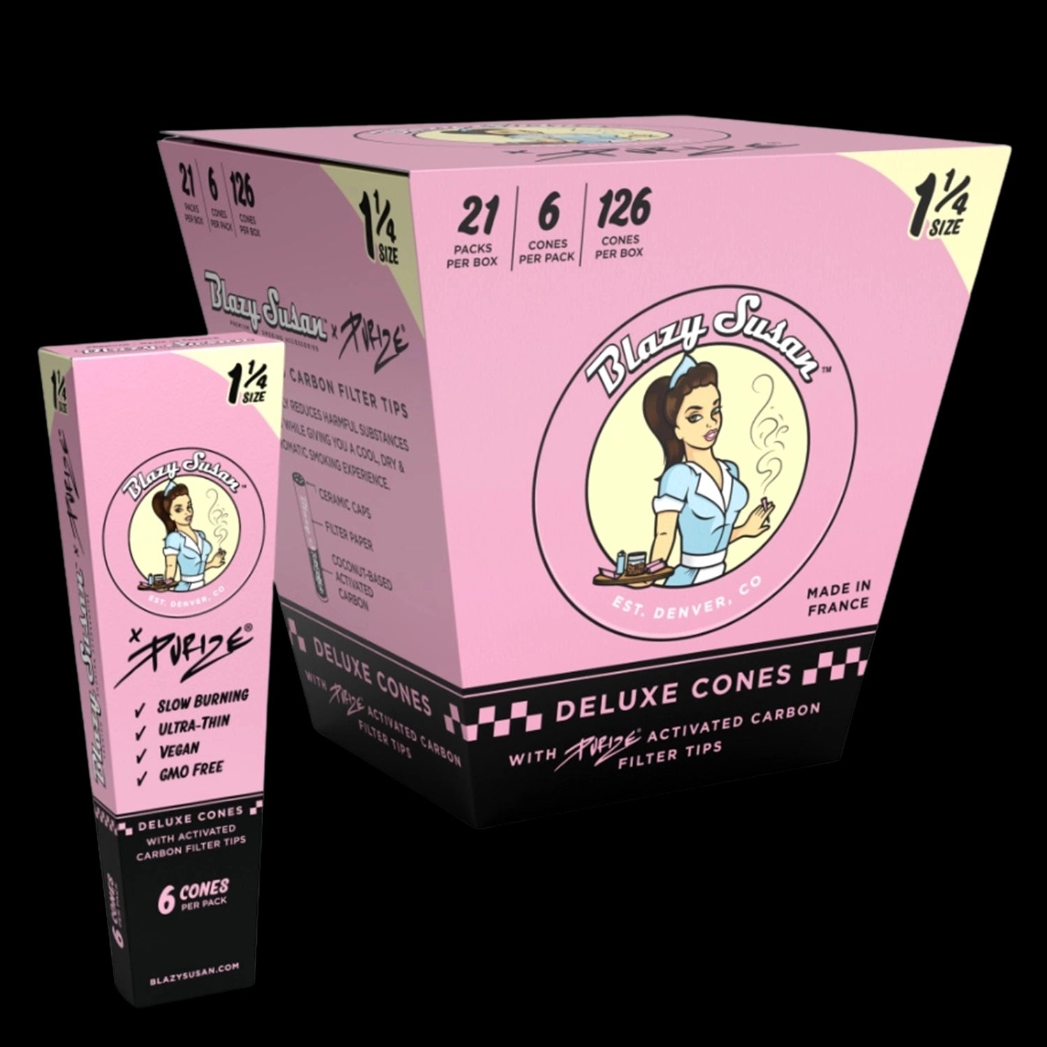 Blazy Susan 1 1/4" Pink Pre Rolled Cones - Display Box