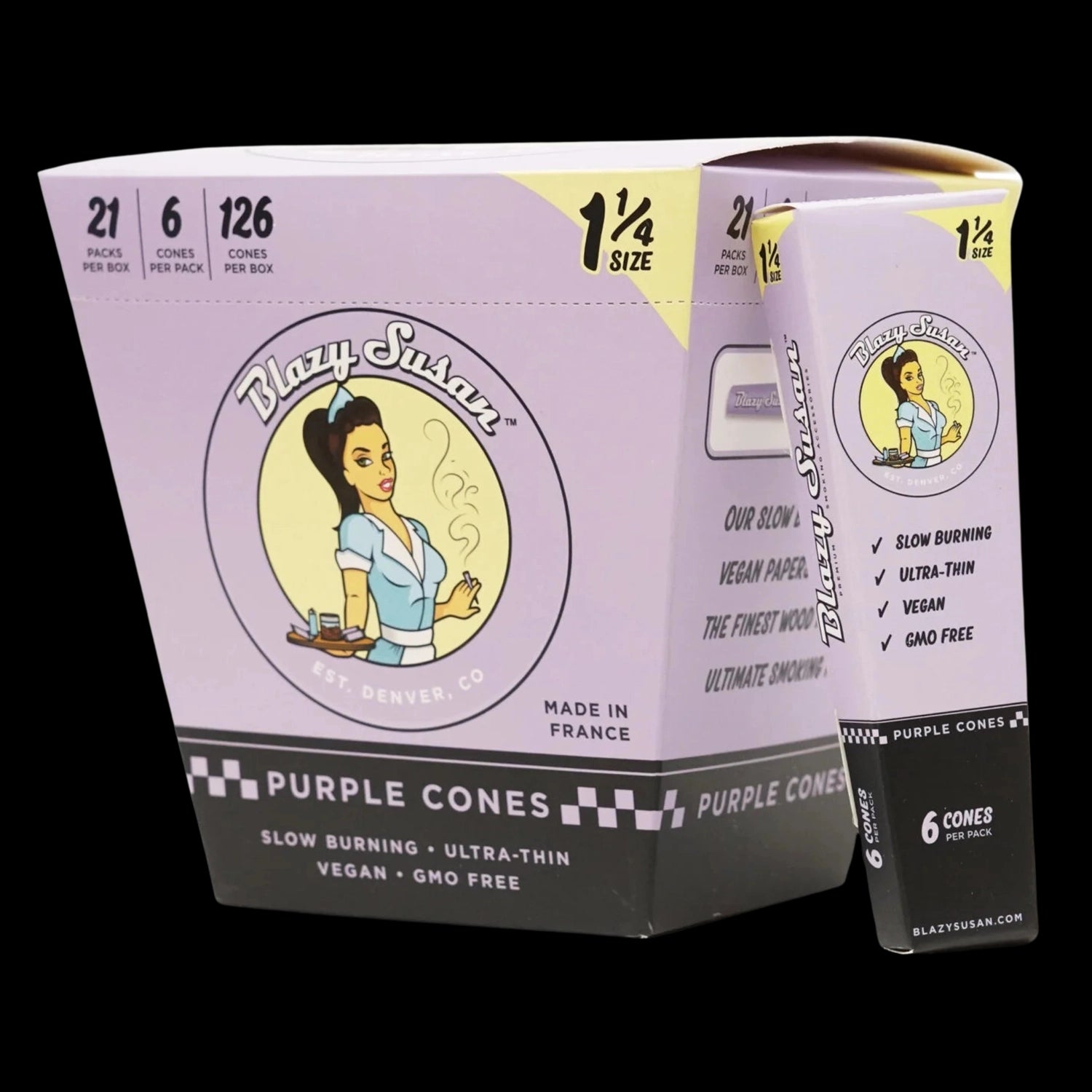 Blazy Susan 1 1/4" Purple Pre Rolled Cones - Display Box