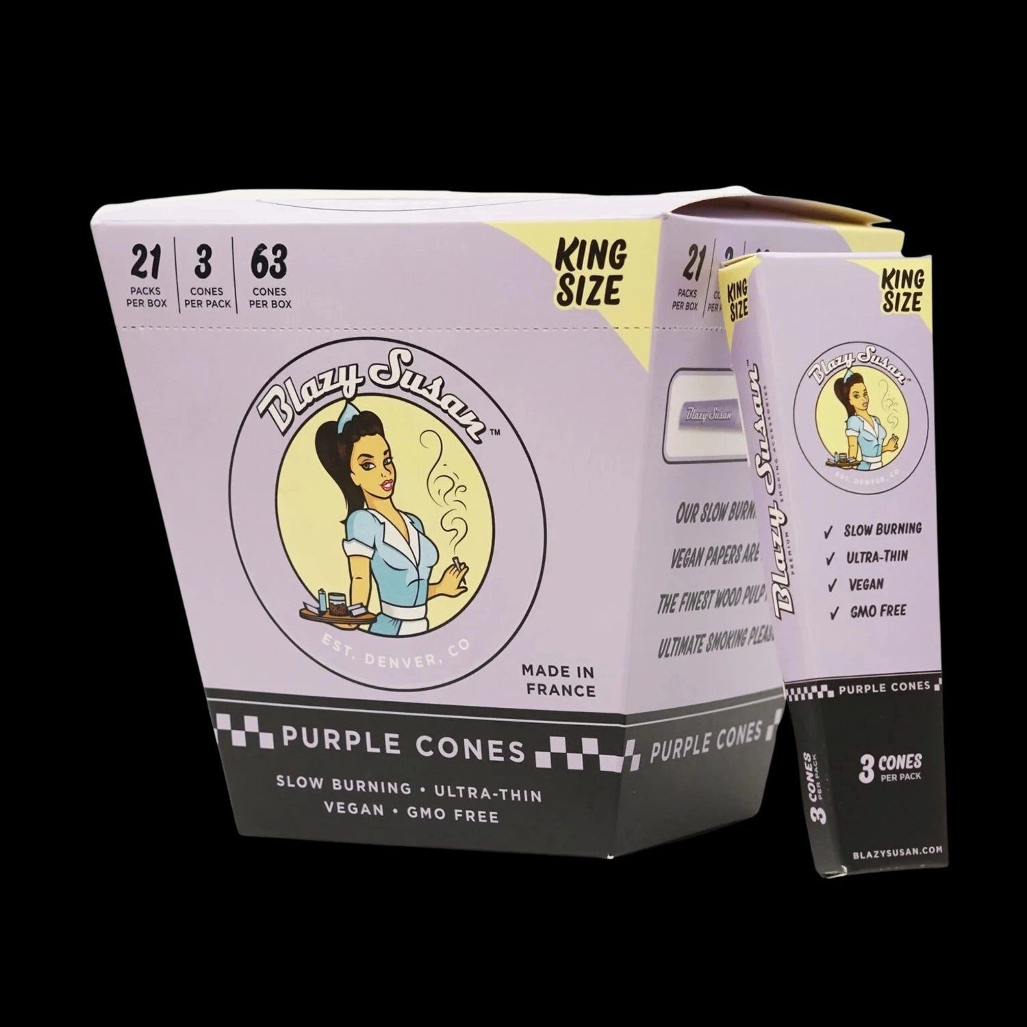 Blazy Susan King Size Purple Pre Rolled Cones - Display Box