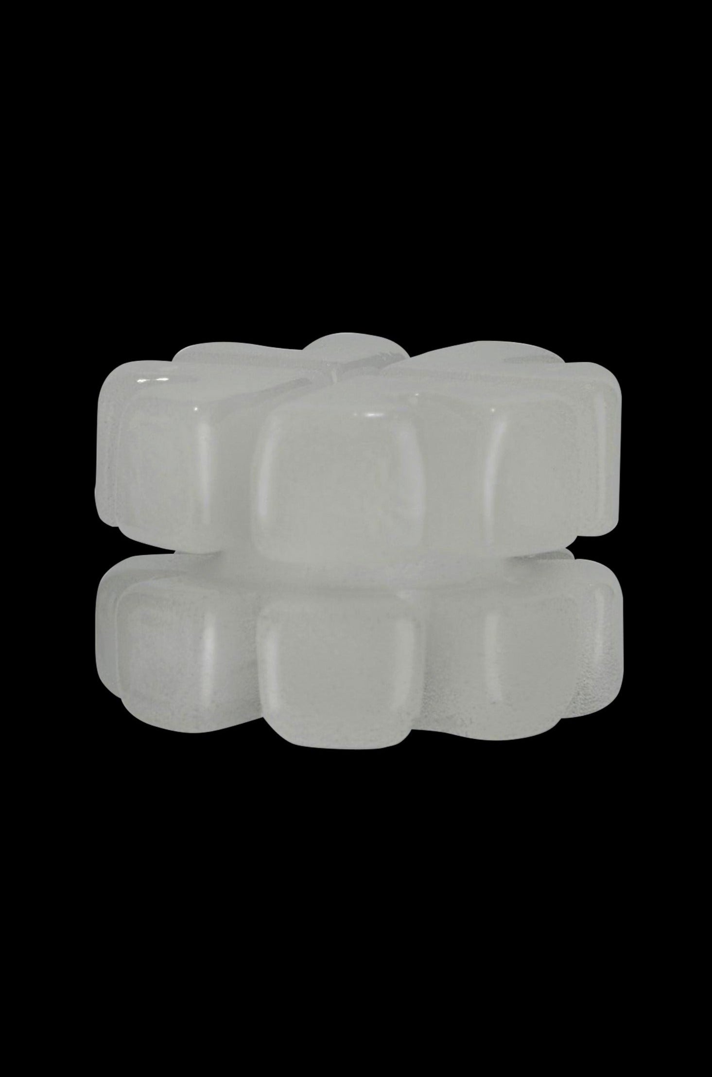 Frosted silicone ice cube tray with cannabis leaf-shaped molds.