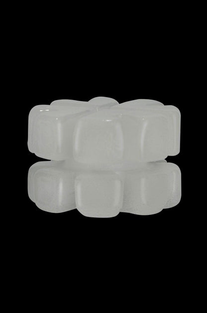 Frosted silicone ice cube tray with cannabis leaf-shaped molds.