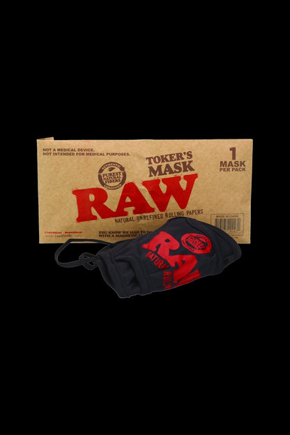 Pack of Raw brand rolling paper face masks with the logo prominently displayed.