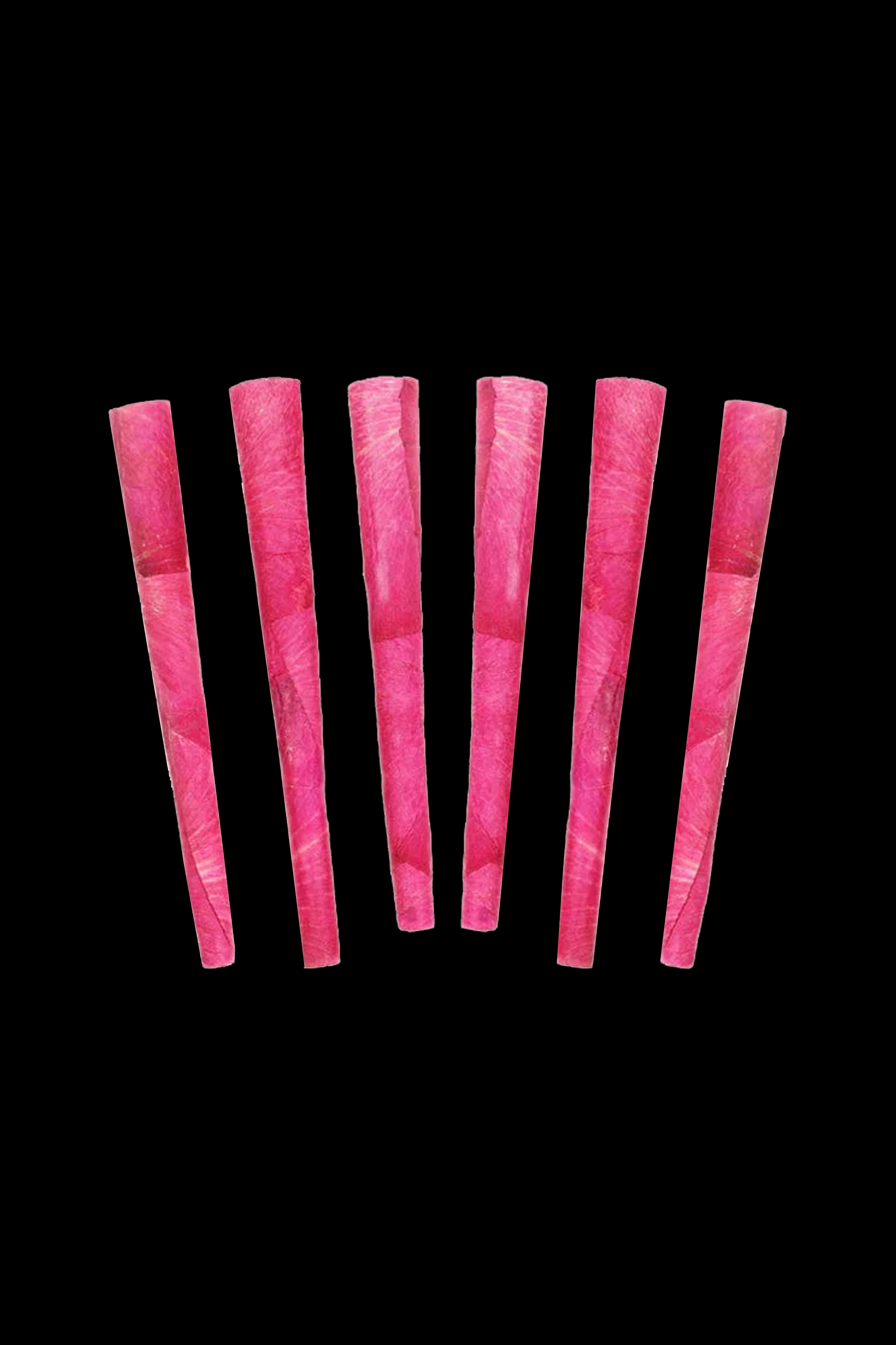Pink pre-rolled cones against a black background.