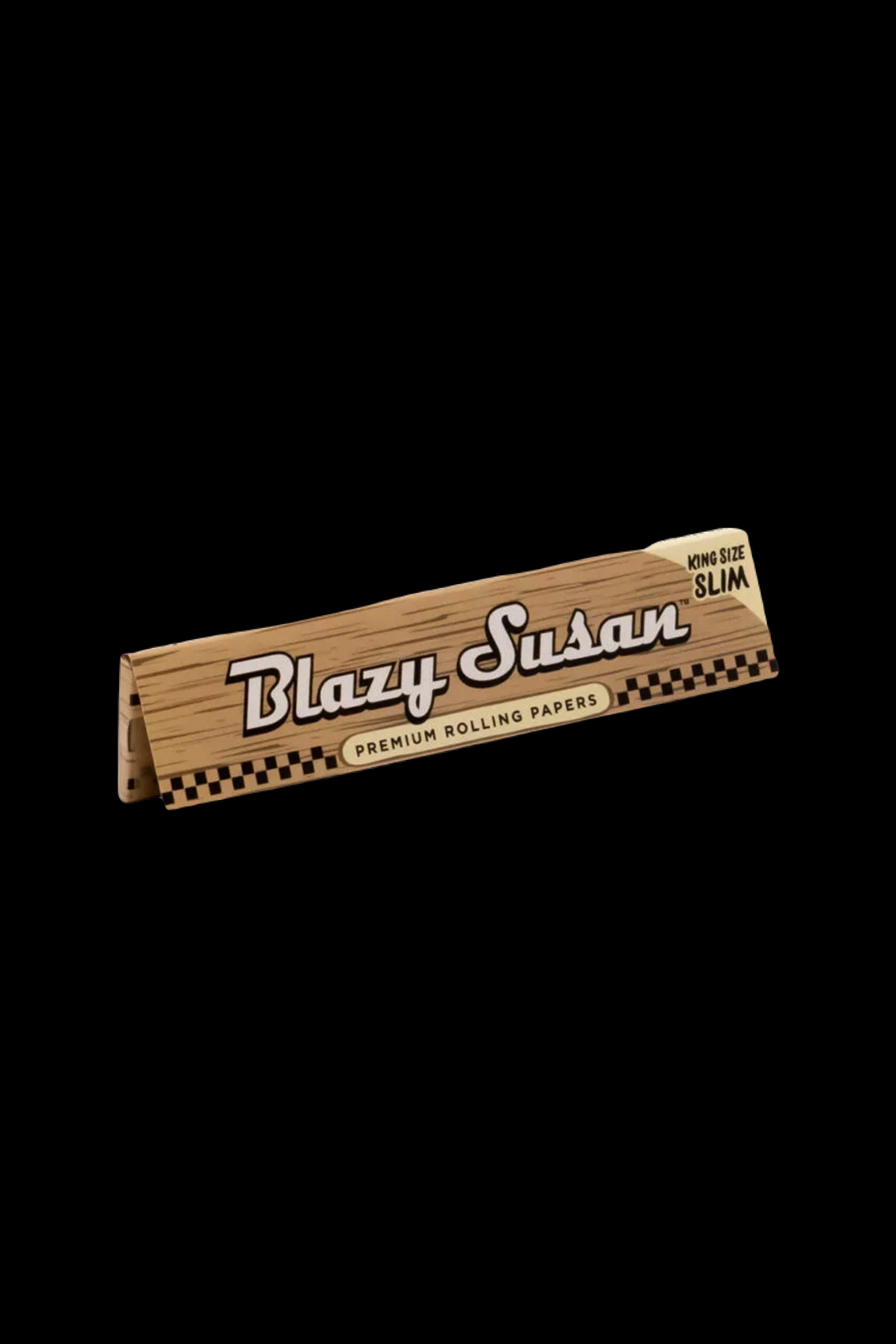 Pack of Blazy Susan premium rolling papers against a black background.