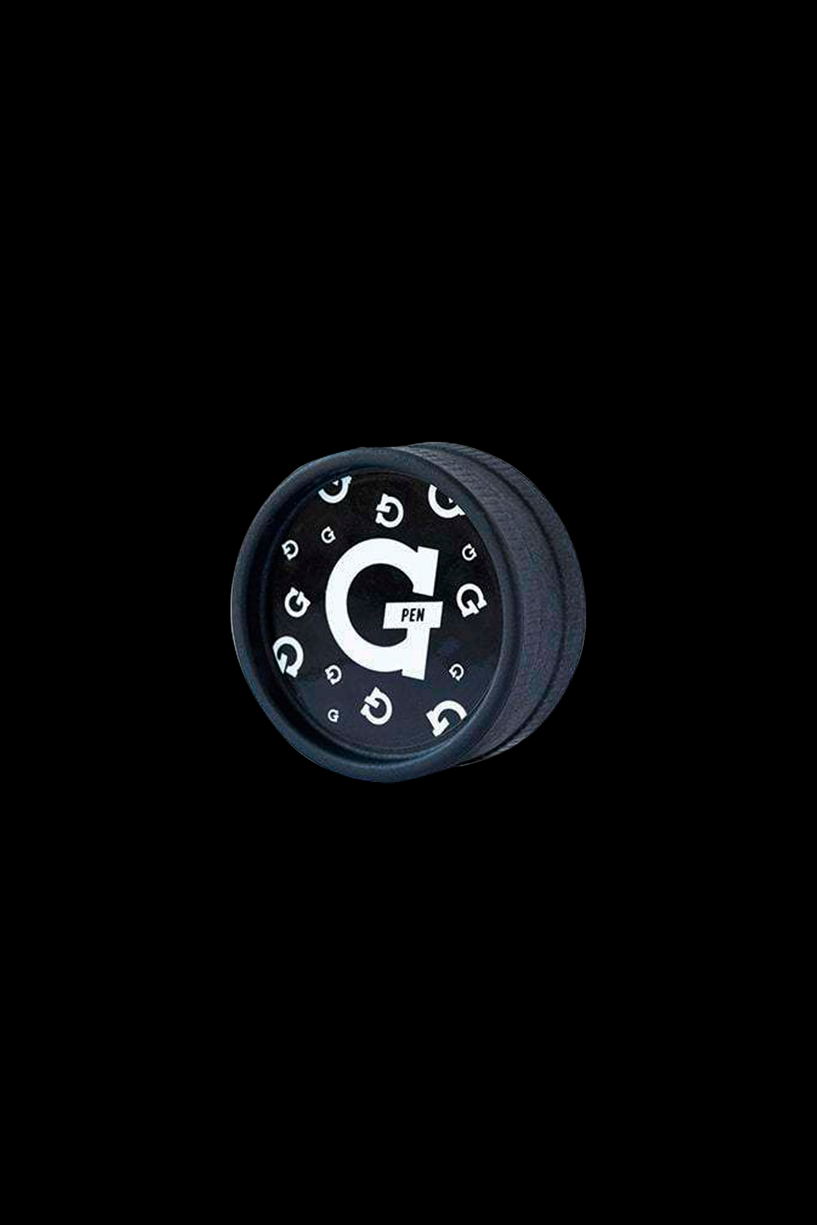 Black cannabis concentrate container with white “G Pen” logo encircled by repeating “G” symbols.