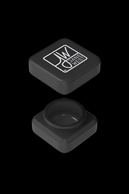 Black Jane West cannabis concentrate container, lid open.