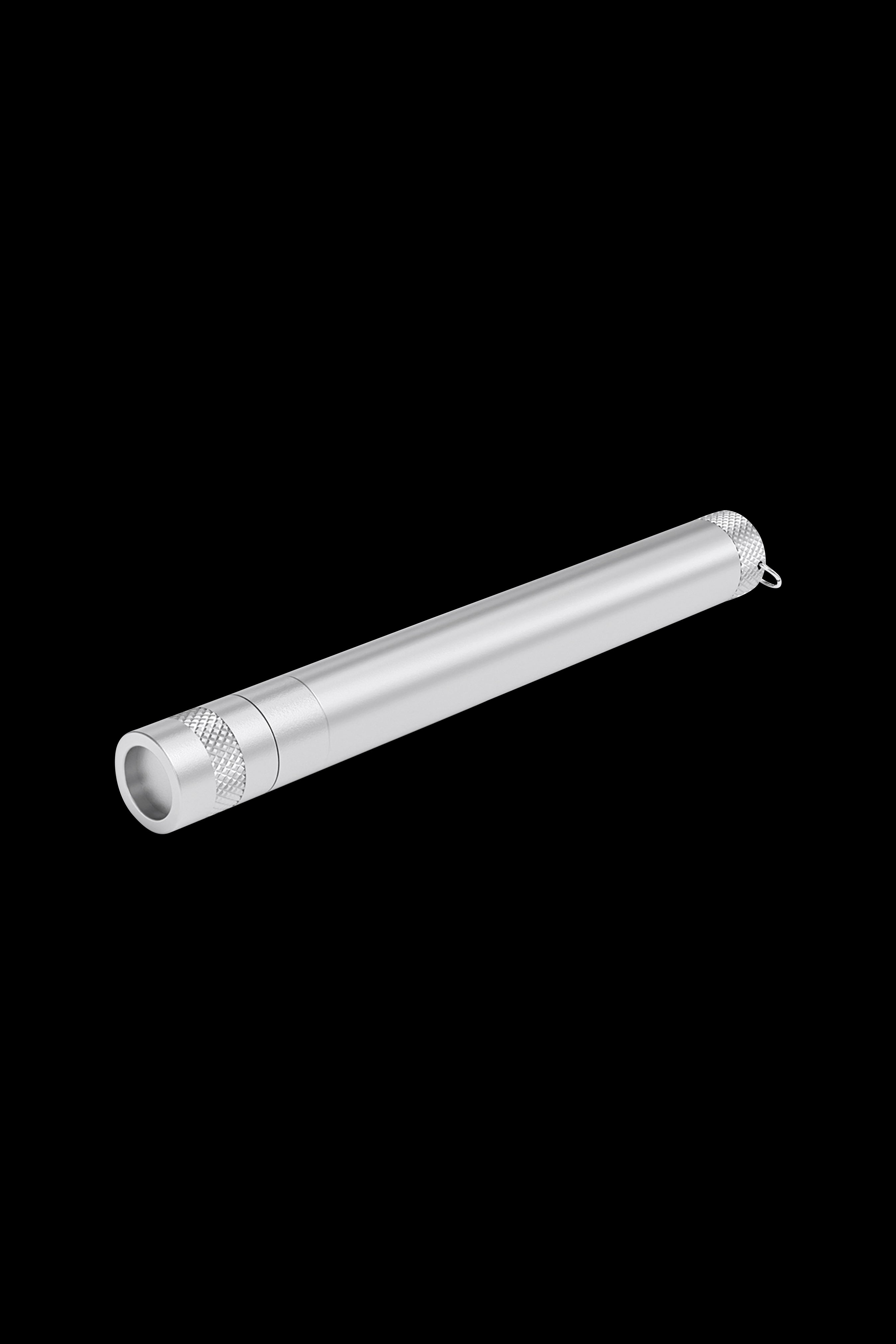 Silver one-hitter pipe with textured grip.