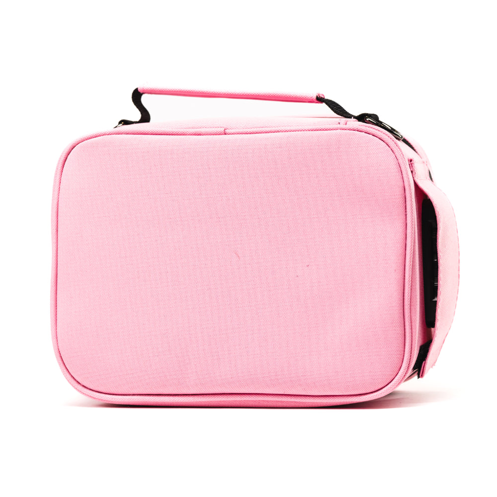 Front-facing shot of the purple Blazy Susan Stash Bag showing its rectangular soft fabric case, top handle, and zippered side on a white background