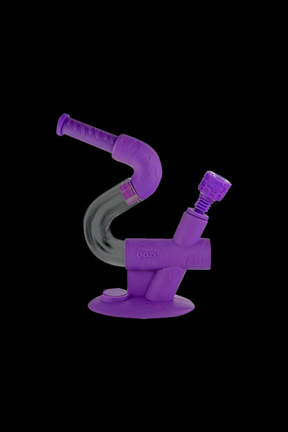 Purple glass water pipe with clear accents.