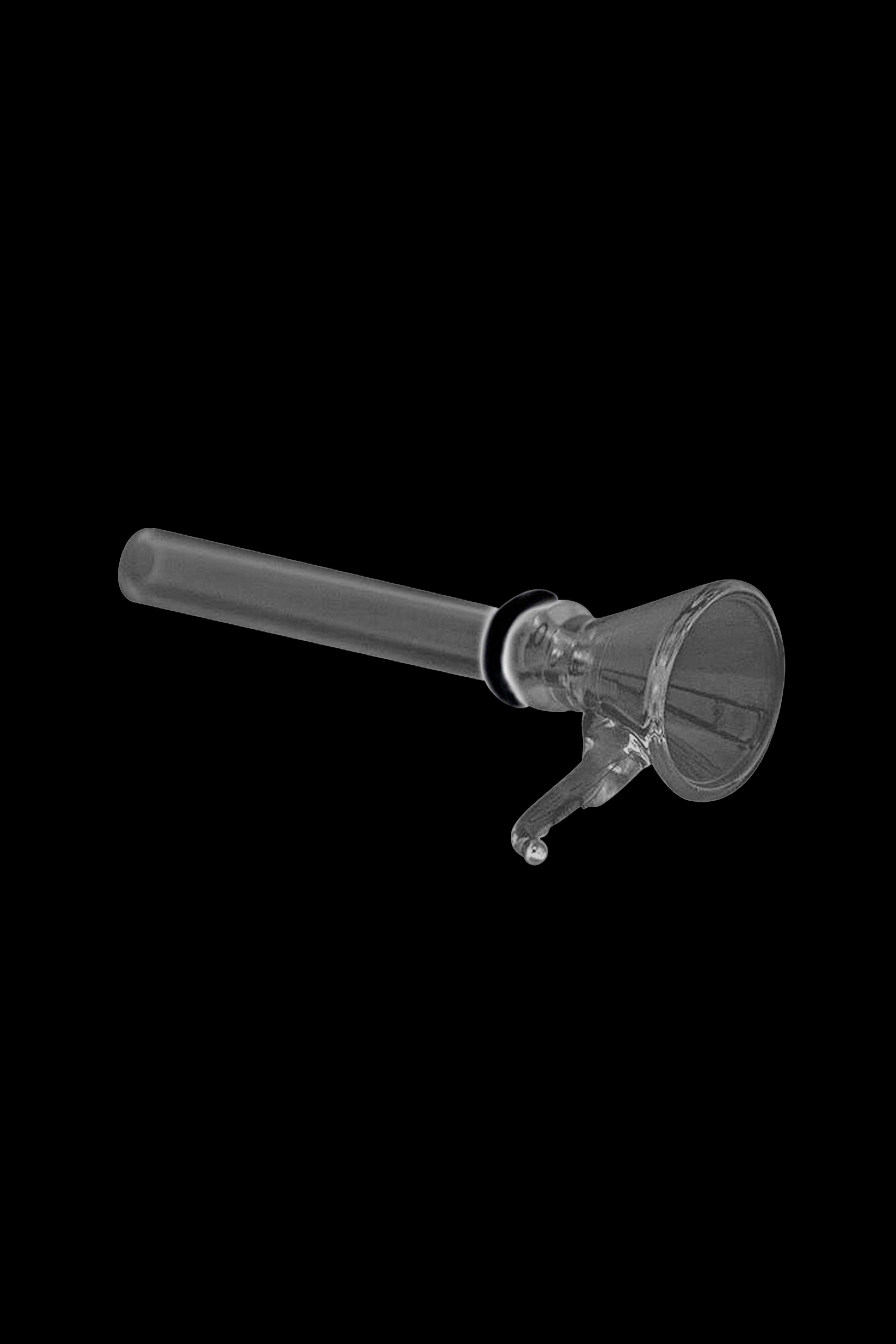 Clear glass funnel-style bowl for a water pipe or bong.