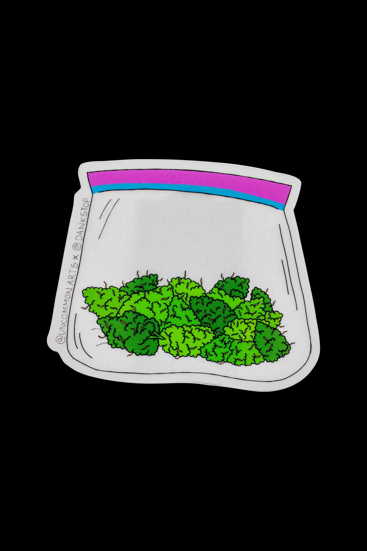 Sticker illustration of a glass jar filled with green cannabis buds.