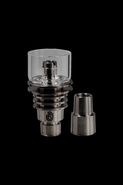 Quartz banger with carb cap for vaporizing cannabis concentrates.