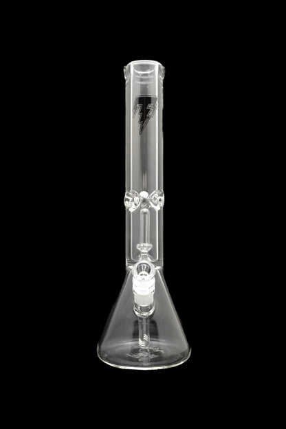 Clear glass bong with ice catcher and percolator, isolated on black.